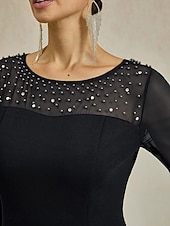  Dam Midiklänning Sheath Dress Elegant Normal Ensfärgat Halvlång ärm Rund hals Svart
