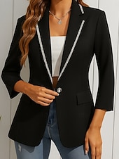 billiga Blazers och kostymer-Dam Kavaj Bekväm Andningsfunktion Ficka Ledigt Slät Kontor Gata Ledigt Dagliga kläder Enkelknäppt Normal Nedvikt Normal Långärmad Ytterkläder Svart Vit Vår Höst