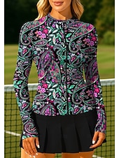 abordables Camisa de Mujer-Mujer Unisexo Cachemir Tops Camisa deportiva Camiseta de tenis Top de tenis Manga Larga Cremallera Floral UPF50+ Resistente a los rayos UV Alta elasticidad Dispersor de humedad Transpirable Voleibol
