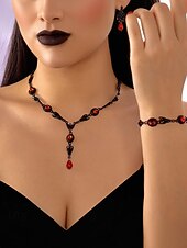 お買い得  ハロウィンアクセサリー-女性用ハロウィンゴシックジュエリーセット - ヴィンテージの黒と赤のネックレスとブレスレットのコスチュームアクセサリー。パーティー、コスプレ、夜のイベントに。