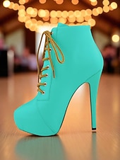 baratos Festa da Vida Noturna-Botas femininas plataforma de couro sintético bege com cadarço - sapatos de festa com salto alto e salto agulha para vida noturna e balada