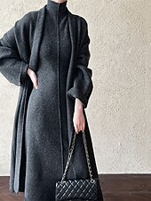 preiswerte Einfarbige Farben-Damen Langes Kleid Maxikleid Pulloverkleid Strickkleid Freizeitkleid Kleid-Set Elegant Mode Modern Outdoor Täglich Ausgehen Normale Passform Einfach Langarm Rollkragen Stehkragen Dunkelgray Winter
