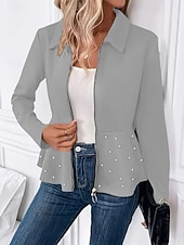 economico giacche casual-Per donna Giacca Casual Confortevole Traspirante Cerniera Casual Semplice Vacanza Streetwear Casuale Abbigliamento quotidiano Cerniera Corto Collo ripiegato Vestibilità regolare Manica Lunga