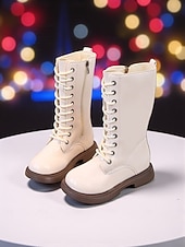 رخيصةأون بوت للأطفال-أحذية زي نجمة البوب الكورية المستوحاة من المعبودات، أحذية بيضاء طويلة حتى الركبة برباط للفتيات، أحذية أداء عصرية للرقص والعروض المسرحية