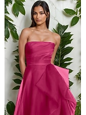 ieftine Rochii lungi și rochii de seară-Rochie de Seară A-Line Stil Celebritate Rochie Elegantă Invitată de Nuntă Lungime Pe Jos Fără Mâneci Un Umăr Organza cu Fustițe Răsucite Fanta