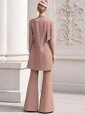 billiga Trajes de pantalón de mamá-Two Piece Pantsuit Floor Length Wedding Guest Dress Mother of the Bride Dress Long Sleeve V Neck Elegant Simple Wedding Guest Spandex with Flower Solid Color