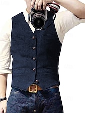 abordables Chaleco de hombre-Hombre Chaleco Vacaciones Fiesta Negocio Moda Casual Primavera Otoño Bolsillo Botones Poliéster Cómodo Color sólido Recto 1 botón Escote en Pico Ajuste regular Plata Negro Champaña Vino Chaleco