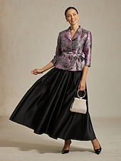 Недорогие Куртки-Жен. Нарядные Топы Цветочный принт Элегантный стиль Дамы Стиль Рукав 3/4 Рубашечный воротник Обычные топы Офис Для вечеринок Свадебный гость Лиловый Весна Осень Зима