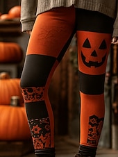 billige Halloween-bukser-Dame Leggings Ferie Årgang Mote Ankel-lengde Høy MidjePantsHalloween Grafisk Hodeskaller Gresskar Printer Myk Pustende Elastisk Feriereise Gate Avslappet Svart 1 # Svart Oransje Høst Vinter Slank