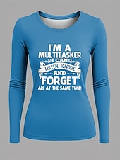 levne Humor &amp; Citáty tričko-Dámské Tričko Grafika Písmeno Vinobraní Módní stylové Dlouhý rukáv Tričkový Kulatý Běžné topy Denní Víkend Tisk Černá Rubínově červená Vodní modrá Šedá Jaro Podzim