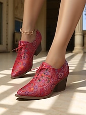 abordables Zapatos Oxford de mujer-Zapatos Oxford con cordones y diseño paisley vintage de los años 50 para mujer: zapatos de vestir de tacón cuadrado retro para profesionales artísticos y ropa de oficina de otoño.