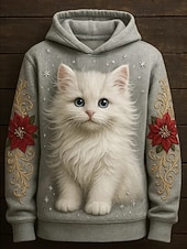 Women's Pullover Hoodie Sweatshirt Floral Graphic Cat Vintage Casual Boho Long Sleeve Hooded Regular Tops Street Dailywear Patchwork Print Front Pocket Beige Gray Spring Fall Winter4