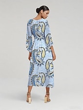 abordables robe décontractée-Femmes Féminin Robe Décontractée Bleu Ciel Manche 3/4 Été Printemps Toutes saisons Col en V Moderne Fluide S M L