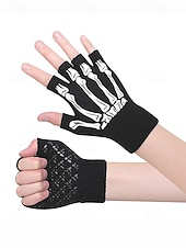 メンズハロウィンスケルトン指なし手袋 - 伸縮性のあるフリース素材の滑り止めニットミトン。コスプレ、パーティー、アウトドアウェアに最適。 お買い得  ハロウィンアクセサリー-メンズハロウィンスケルトン指なし手袋 - 伸縮性のあるフリース素材の滑り止めニットミトン。コスプレ、パーティー、アウトドアウェアに最適。