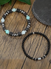 billige Menns smykker-Armbåndssett med natursteinperler til menn, bohemsk lagdelt stretcharmbåndsmykke til fritidsbruk, fester og gaver