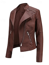 economico Pellicce &amp; Pelli-Per donna Giacca in Ecopelle Confortevole Cerniera Tasca Casual Semplice Vacanza Abbigliamento quotidiano Uscire Weekend Regolare Collo ripiegato Vestibilità regolare Manica Lunga Capispalla Nero