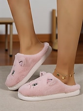 baratos Chinelos de mulher-Pantufas femininas de pelúcia em formato de gato – chinelos peludos e aconchegantes para casa com design fofo de animais para o inverno e conforto doméstico