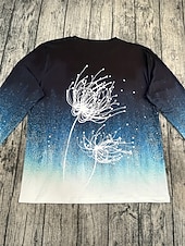 abordables T-shirt Art &amp; Design-Femmes T-shirt A Ombre Graphique Plantes ancien Élégant Classique manche longue Col ras du cou Col rond Hauts Réguliers Quotidien Imprimé Bleu Printemps Automne Hiver
