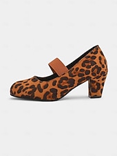 abordables Block Heels-Escarpins Mary Jane à talon carré et imprimé léopard pour femme – style rétro années 70, avec bride élastique, pour un look streetwear quotidien et décontracté au bureau.