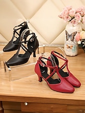 cheap Latin Shoes-Women's Gold Latin Dance Shoes with Cross Strap and Mid Heel - Vintage Gatsby Party and Ballroom Performance Heels