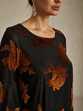 economico Top eleganti-camicetta da donna elegante top in velluto floreale elegante casual girocollo top normali da invitata a nozze quotidiano marrone autunno inverno