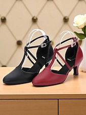 cheap Latin Shoes-Women's Gold Latin Dance Shoes with Cross Strap and Mid Heel - Vintage Gatsby Party and Ballroom Performance Heels