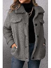 billige Fleece-fôrede jakker-Dame Sherpa jakke Bekvem Pustende Lomme Knapper Fritid عادي Feriereise Gate Avslappet Dagligdagstøy Enkeltkneppet Kort Aftæpning Normal Langermet Yttertøy Kakifarget Militærgrønn Mørkegrå Vår Høst
