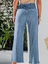 economico Pantaloni a gamba dritta-Per donna Jeans Chinos Dritto Streetwear Casual Lunghezza intera Vita media Semplice Tasca Elastico in vita Confortevole Micro-elastico All&#039;aperto Vacanza Quotidiano Nero Blu Blu chiaro Autunno