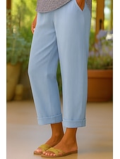 cheap Plain Cotton Linen Pant-Women&#039;s Cotton Pants Vacation Vintage Ethnic Style Ankle-Length High Waist Plain Comfy Breathability Soft Micro-elastic Army Green Dark red Black White Summer Spring Loose Fit
