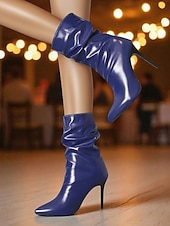 abordables Fête de la Vie Nocturne-Bottines souples en similicuir noir pour femme - Chaussures de soirée à bout pointu et talon aiguille haut pour la vie nocturne et les soirées en boîte