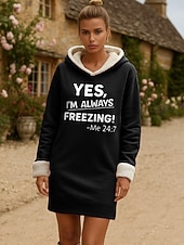 preiswerte Hoodies &amp;amp; Sweatshirts-Damen Minikleid Shiftkleid Lässig Urlaub Heim Neujahr Lässiger Schnitt Grafik Buchstabe Langarm Mit Kapuze Schwarz Rosa Rote Herbst Winter