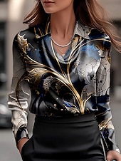 preiswerte Elegante Oberteile-Damen Hemd Ombre Grafik Geometrisch Elegant Stilvoll Modern Langarm Wasserfallausschnitt Normale Oberteile Arbeit Party-Abendmode Täglich Gerafft Drapiert Staubiges Blau Beige Herbst Winter