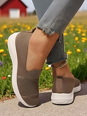 baratos Ténis de mulher-Tênis femininos Flyknit slip-on laranja brilhante – calçados leves e respiráveis para caminhada, uso casual diário e viagens