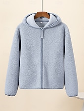 baratos jaqueta com capuz-Mulheres Jaqueta sherpa Jaqueta casual Casaco com capuz Confortável Respirável Zíper Casual Tecido Férias Rua Casual Roupa Diária Zíper Padrão Com Capuz Normal Manga Longa agasalhos Azul Claro Preto