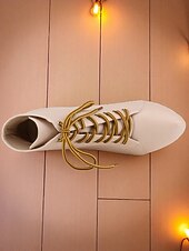 baratos Festa da Vida Noturna-Botas femininas plataforma de couro sintético bege com cadarço - sapatos de festa com salto alto e salto agulha para vida noturna e balada