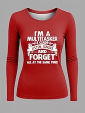 levne Humor &amp; Citáty tričko-Dámské Tričko Grafika Písmeno Vinobraní Módní stylové Dlouhý rukáv Tričkový Kulatý Běžné topy Denní Víkend Tisk Černá Rubínově červená Vodní modrá Šedá Jaro Podzim