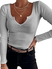 economico Top Semplici da Donna-Per donna Blusa Tinta unica Elegante Casual Manica Lunga Top Regolari Quotidiano Nero Bianco Rosa Grigio Primavera Autunno