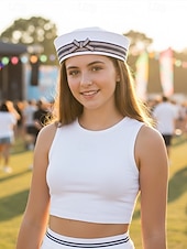 tanie Kapelusze damskie-Damska czapka marynarska z napisem z kryształków, stylowa czapka do strojów K-pop, na bal maskowy i jako dodatek do kostiumów scenicznych