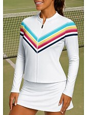 economico Camicia Donna-Per donna Arcobaleno A righe Maglietta sportiva Maglia da tennis Manica Lunga Cerniera Floreale UPF50+ Resistente ai Raggi UV Alta elasticità Traspirante Pallavolo Tennis Golf Collo alla coreana