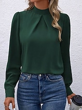 Χαμηλού Κόστους Επίσημες Μπλούζες-Γυναικεία Πουκάμισο Κομψή Φιλάρεσκος Σατέν Μπλούζα Συμπαγές Χρώμα Στυλάτο Καθημερινό Μακρυμάνικο Ζιβάγκο Κανονικά μπλουζάκια Καθημερινά Εξόδου Μαύρο Κίτρινο Πράσινο Ανοικτό Ρουμπίνι Βυσσινί