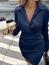 tanie Kobieta czarna sukienka-Damskie Sukienka mini Czarna sukienka Sukienka na imprezę Sukienka koktajlowa Satynowa sukienka Moda Nowoczesny Impreza Wieczorna impreza Spotkanie towarzyskie Regularny Równina Długi rękaw