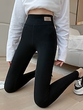 זול leggins עם ריפוד פליס-בגדי ריקוד נשים מכנסי פליסה חותלות אופנתי סגנון רחוב יום יומי באורך מלא מותניים גבוהים אחיד גזרה גבוהה נוח רך סטרצ&#039;י (נמתח) חופשה יומי אפור כהה שחור אפור סתיו חורף גזרה צרה
