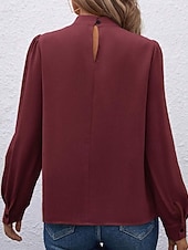 Χαμηλού Κόστους Επίσημες Μπλούζες-Γυναικεία Πουκάμισο Κομψή Φιλάρεσκος Σατέν Μπλούζα Συμπαγές Χρώμα Στυλάτο Καθημερινό Μακρυμάνικο Ζιβάγκο Κανονικά μπλουζάκια Καθημερινά Εξόδου Μαύρο Κίτρινο Πράσινο Ανοικτό Ρουμπίνι Βυσσινί