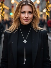 Χαμηλού Κόστους Χριστουγεννιάτικα αξεσουάρ-Γυναικείο κολιέ με κρεμαστό κόσμημα σε σχήμα χιονονιφάδας – κομψό κόσμημα με μακριά αλυσίδα και κρυστάλλινες λεπτομέρειες για κυρίες, χειμερινή μόδα και χριστουγεννιάτικο δώρο
