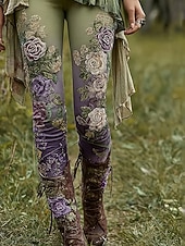 preiswerte Blumenmuster-Damen Stoffhosen Leggings Gemütliche Leggings Urlaub Vintage Streetwear Volle Länge Natürliche Taille Blumen Grafik Blume Bestickt Tasche Elastischer Bund Bequem Außenbereich Outdoor Streetwear Urlaub