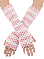 abordables Accessoires de Noël-Gants sans doigts à rayures de Noël pour femmes - tricot doux, rayures rouges et blanches, parfaits pour les fêtes de fin d&#039;année et les festivités hivernales