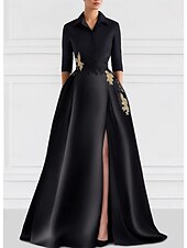 Недорогие Длина пола-А-силуэт В пол Платье-рубашка Свадебное платье для гостей Вечернее платье Платье для матери невесты Рукав до локтя Рубашечный воротник Элегантный стиль Официальные Свадебный гость Сатин с