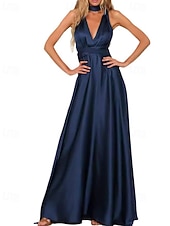 Damen Langes Kleid Maxikleid Partykleid Cocktailkleid Satinkleid Unterkleid Mode Modern Party Abendgesellschaft Normale Passform Einfach Langarm V Ausschnitt Rosa Wein Marineblau Dunkelgrün Frühling preiswerte abendkleider-Damen Langes Kleid Maxikleid Partykleid Cocktailkleid Satinkleid Unterkleid Mode Modern Party Abendgesellschaft Normale Passform Einfach Langarm V Ausschnitt Rosa Wein Marineblau Dunkelgrün Frühling