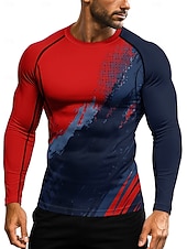 お買い得  ランニングTシャツとタンクトップ-男性用 幾何学模様 抽象的 ランニングＴシャツ アスレチックシャツ ジムシャツ フィットネスシャツ ワークアウトシャツ 夏 春 秋 冬 長袖 UPF 50 UV耐性 UPF50+ ソフト モイスチャーコントロール マウンテンバイク ジムトレーニング ハイキング ウォーキング ジョギング サイクリング ルビーレッド ネービーブルー オレンジ スポーツウェア アクティブウェア