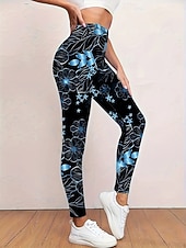 economico Stampa 3D Blu-Per donna Leggings Vacanza Vintage Moda Lunghezza intera Vita Alta Floreale Grafico Stampa Morbido Traspirante Elasticizzato Quotidiano Vacanza Streetwear Blu Autunno Inverno Vestibilità aderente